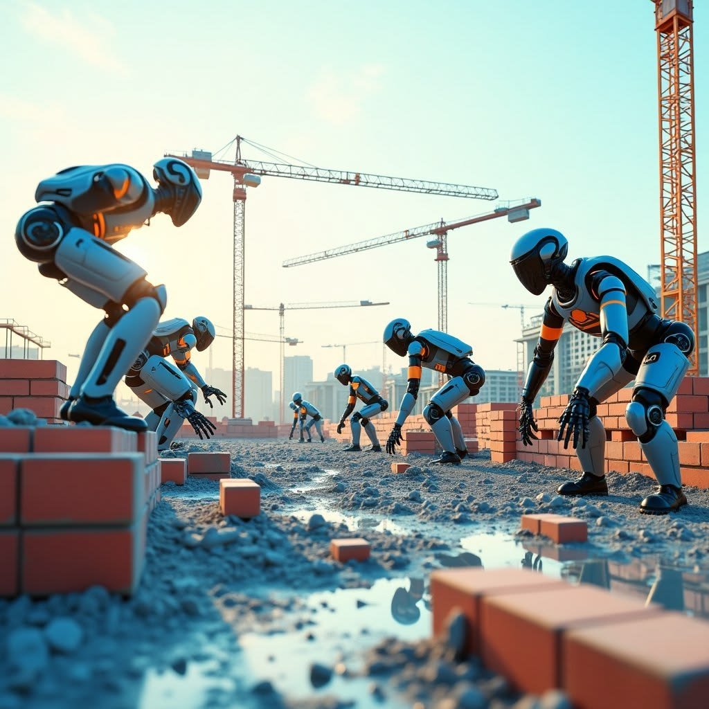 AI construction robot working with human workers