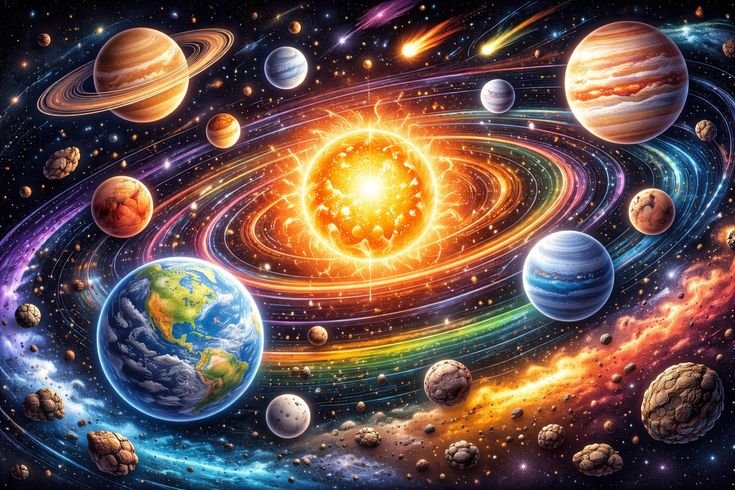 AI in Space in 2026 with futuristic spacecraft and smart satellites