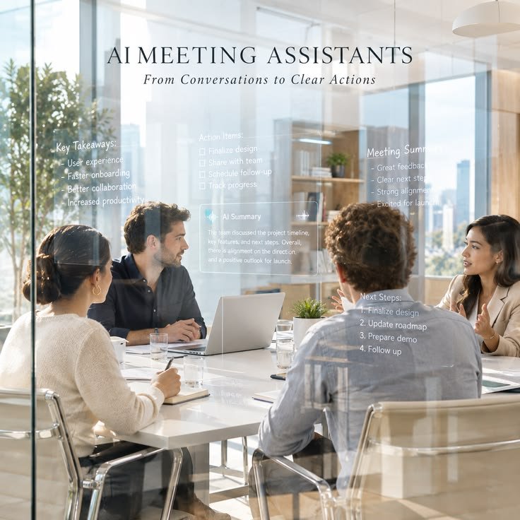 AI productivity tool creating meeting summaries and action items